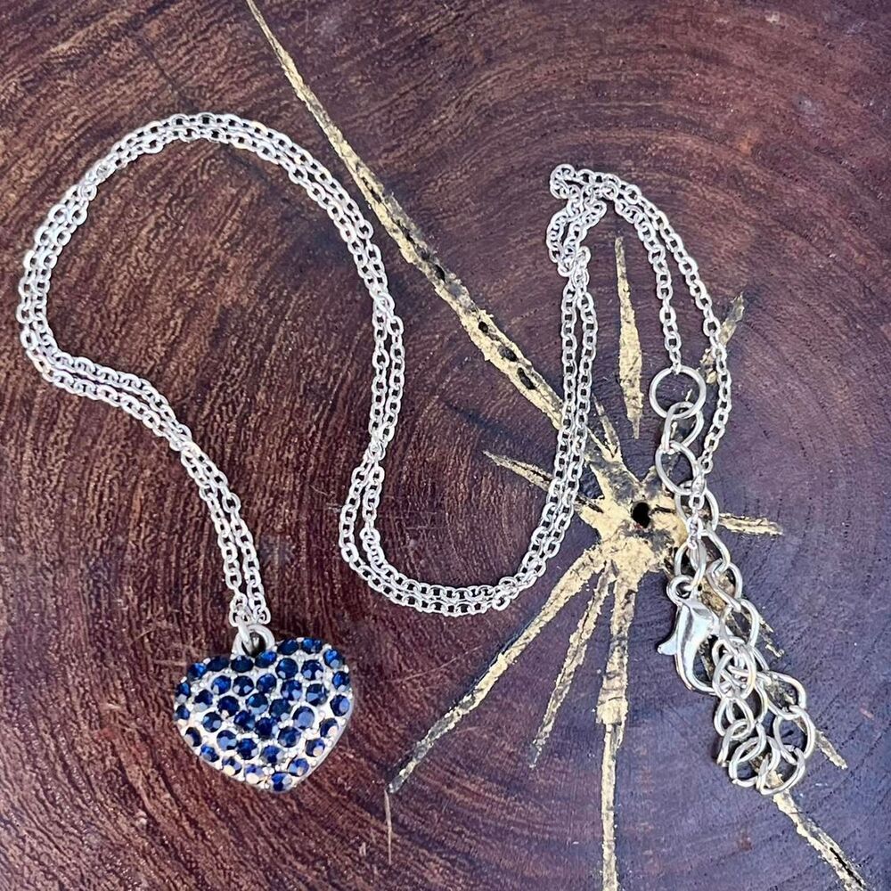 Blue Rhinestone Heart Necklace Y2k Jewelry